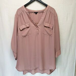 Torrid Harper Georgette Pullover 3/4 Sleeve Dusty Rose Size 4 4X Blouse V Neck
